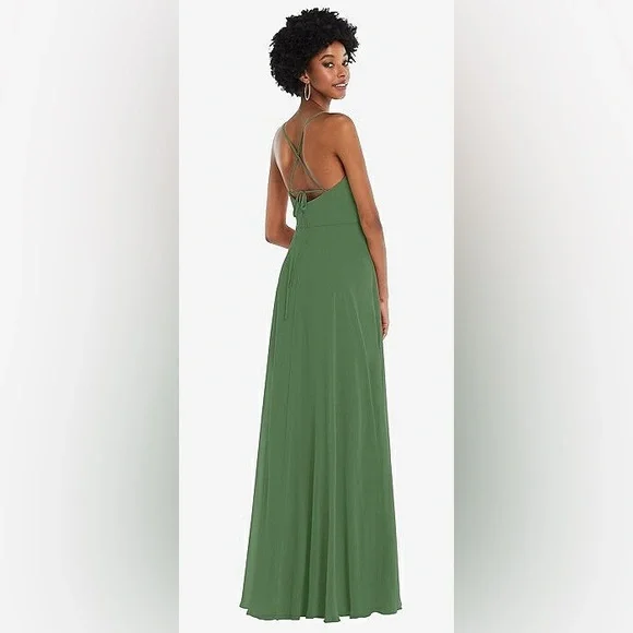 NWT After Six Convertible Tie Strap Chiffon Maxi Dress w/ Slit in Vineyard Green - Picture 3 of 6